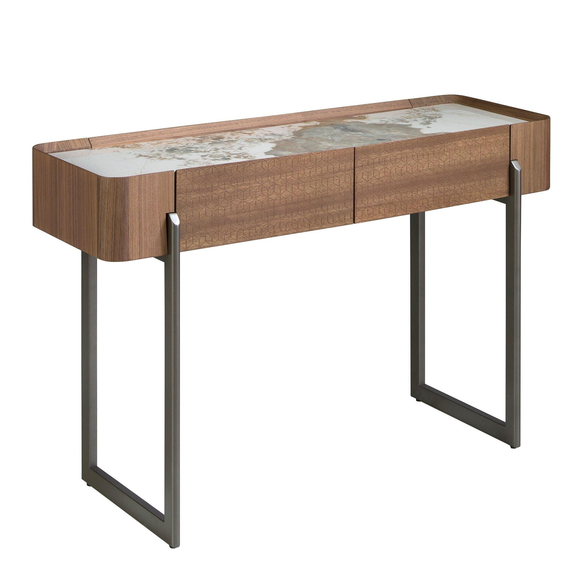 KONSOLENTISCH Rechteckiger Konsolentisch aus Porzellanmarmor, Nussbaum und dunklem Metallic-Stahl 120/40/76 cm - Walnussfarben/Weiß, Holz (120/76/40cm) - ANGEL CERDA