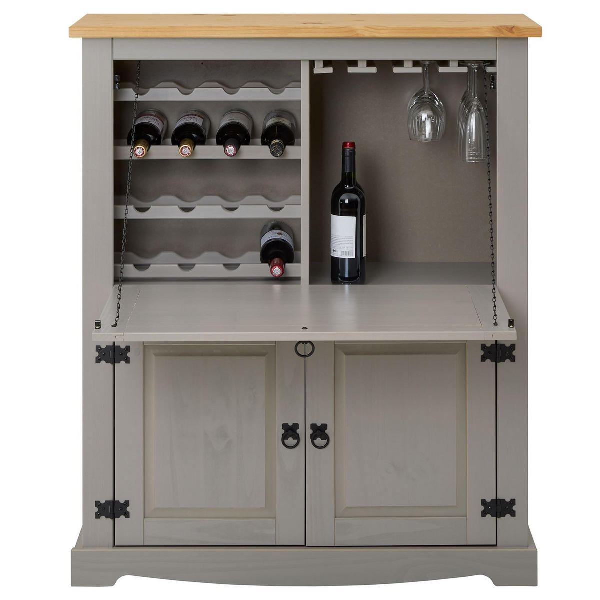 WEINSCHRANK TEQUILA - Braun/Grau, Holz (98/121/40cm) - IDIMEX