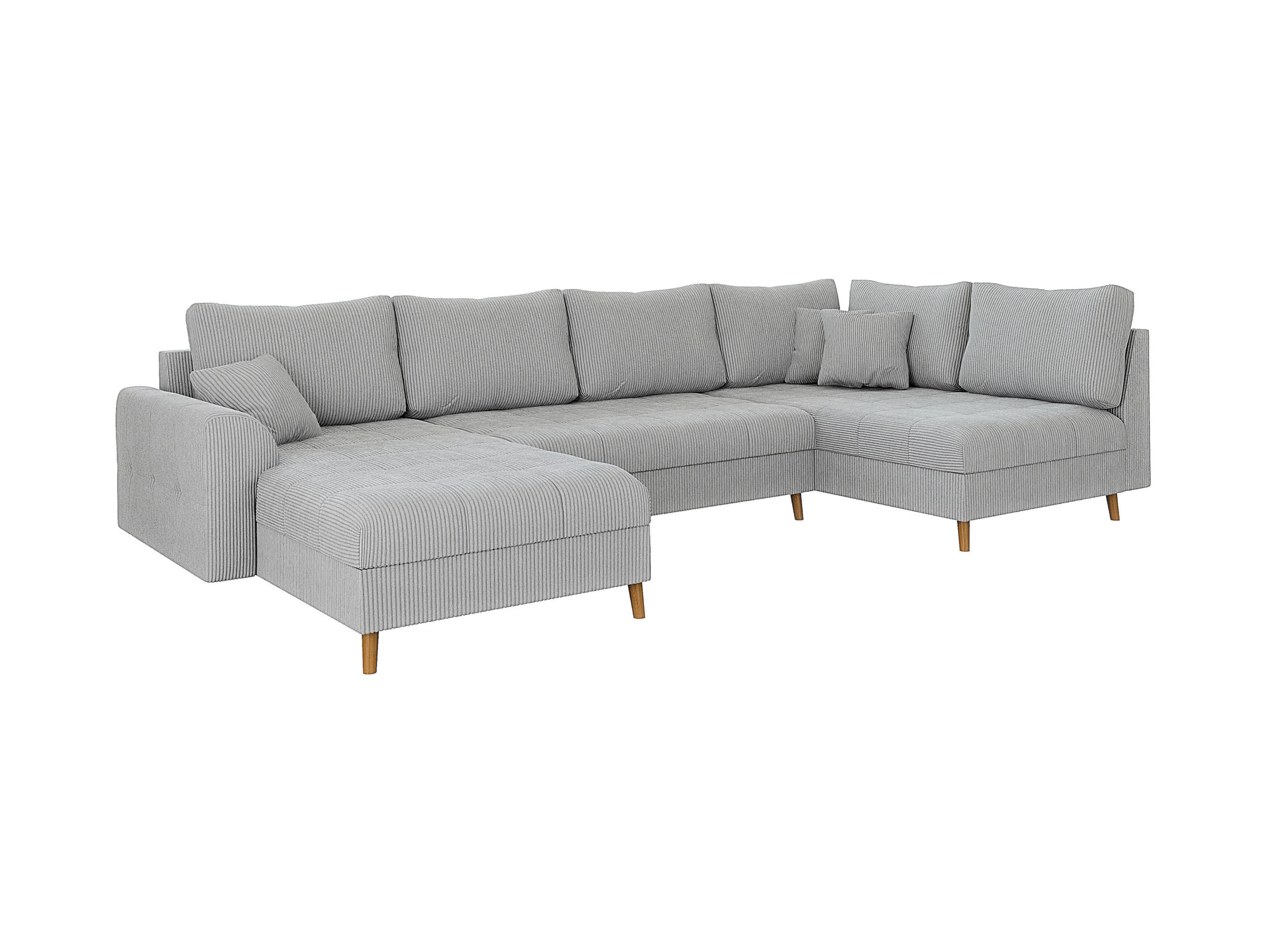 WOHNLANDSCHAFT Alma Hellgrau Cord - Ottomane Links - Hellgrau/Braun, Holz/Textil (310/81/161cm) - S-Style Möbel