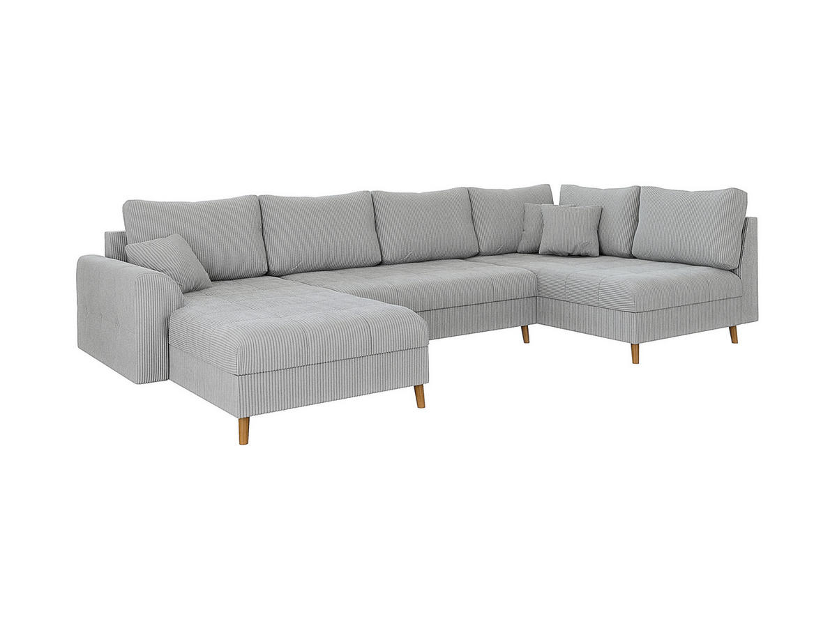 WOHNLANDSCHAFT Alma Hellgrau Cord - Ottomane Links - Hellgrau/Braun, Holz/Textil (310/81/161cm) - S-Style Möbel