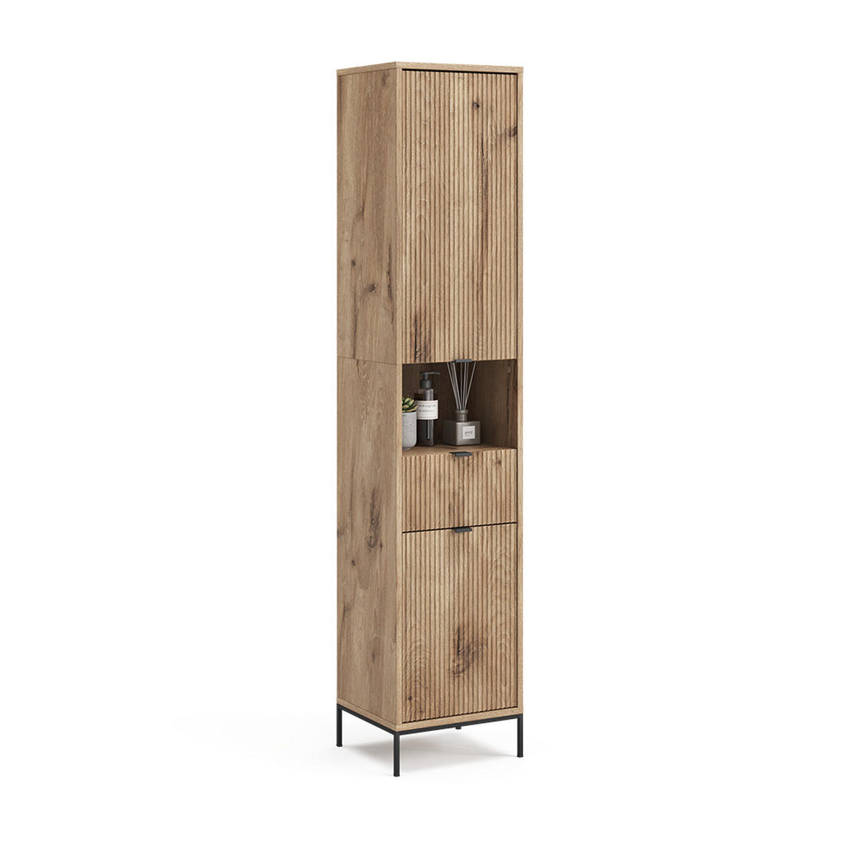 BADSCHRANK Eliza Viking Oak 40 x 190 cm mit Tür und Schublade - Eiche Wotan, Holzwerkstoff (40/190/35cm) - Vicco