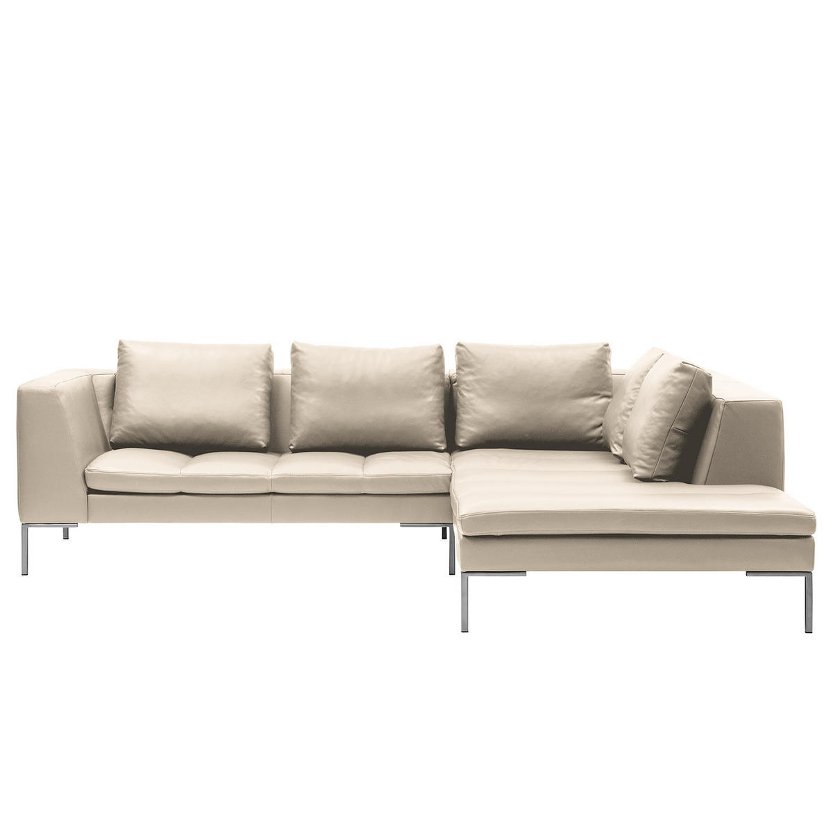 ECKSOFA mit Ottomane - Chromfarben/Hellgrau, Leder/Metall (255/230cm) - home24