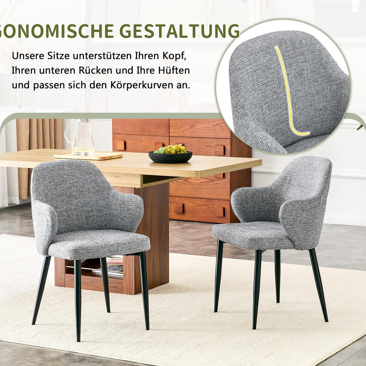 ARMLEHNSTUHL-SET DE-36721 2 Stück mit breiter Rückenlehne Grau - Grau, Metall (56.5/83/53cm) - ComfortXL