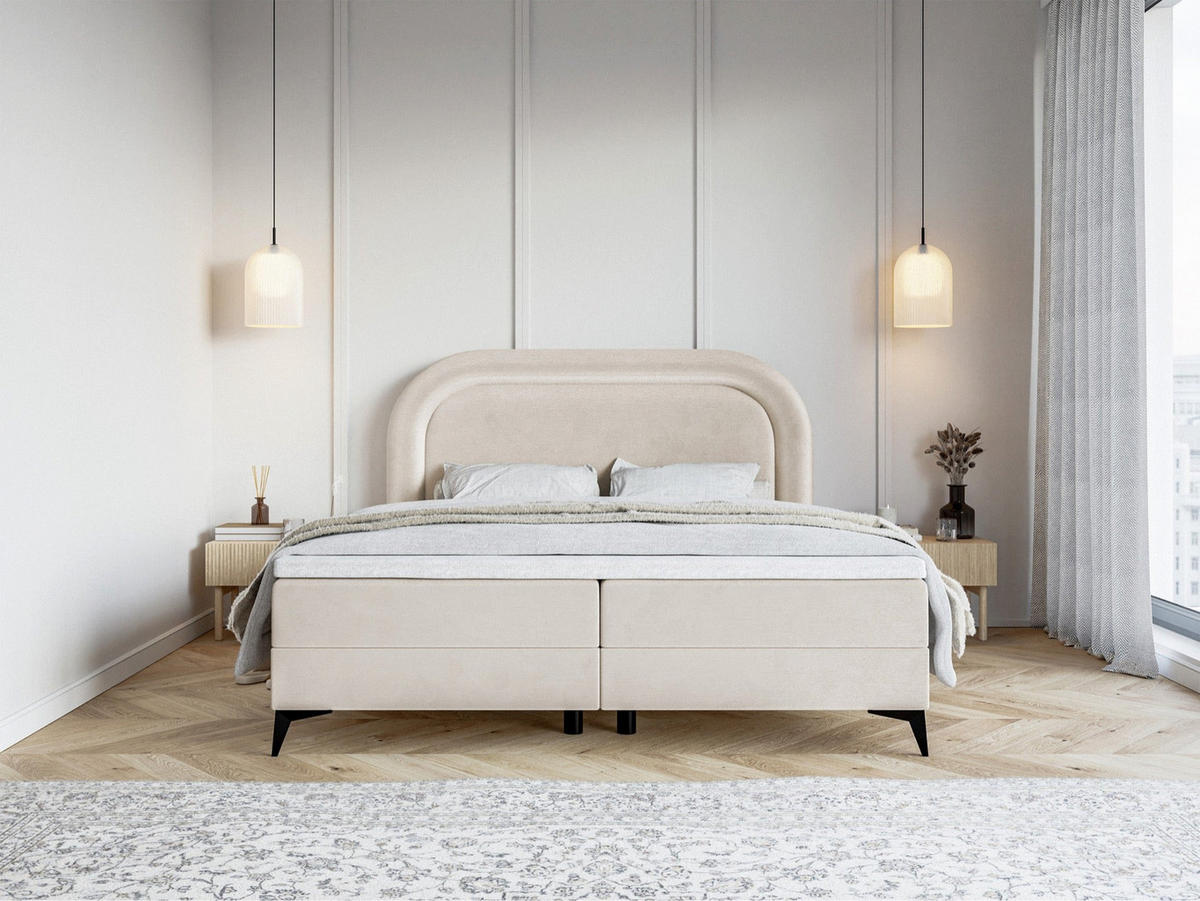 BOXBETT Loreo Greige Samt wasserfest 180x200 cm - Taupe/Schwarz, Holz/Textil (180/200cm) - Selsey