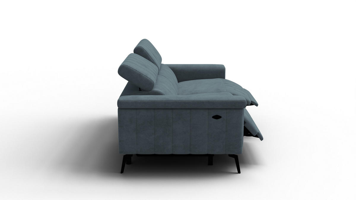 RELAXSOFA NORDEL 3-Sitzer, blaugrau - Blaugrau/Schwarz, Holz/Textil (194/80/105cm) - Courtois Laville