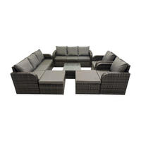 GARTENMÖBEL SET mit 3-SITZER SOFA Polyrattan Dunkelgrau 10-Sitzer - Dunkelgrau/Grau, Glas/Kunststoff - Fimous