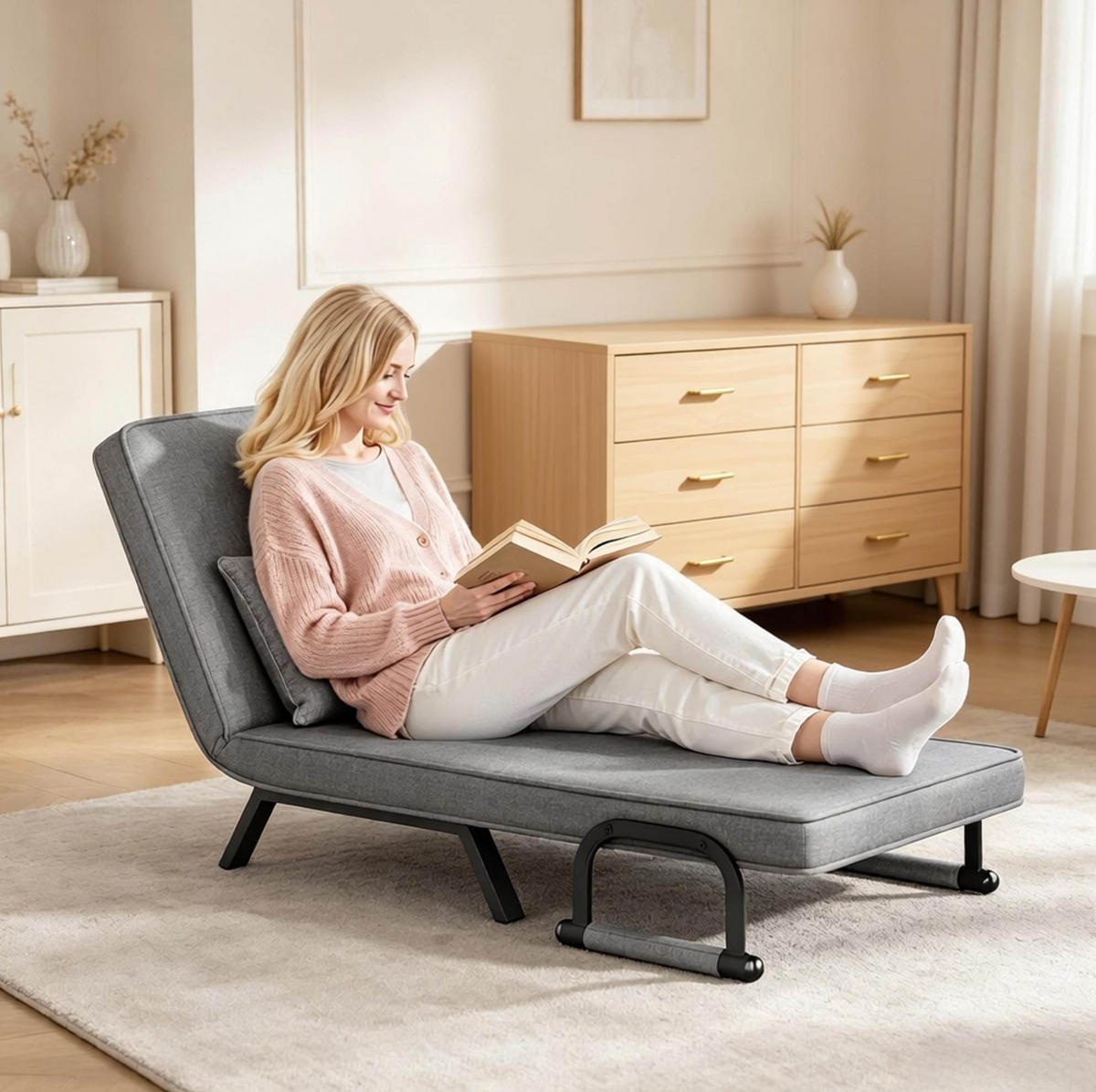 SCHLAFSESSEL 80/74/82 cm dunkelgrau aus Leinen mit Bettfunktion - Dunkelgrau, Textil (74/26/190cm) - OKWISH