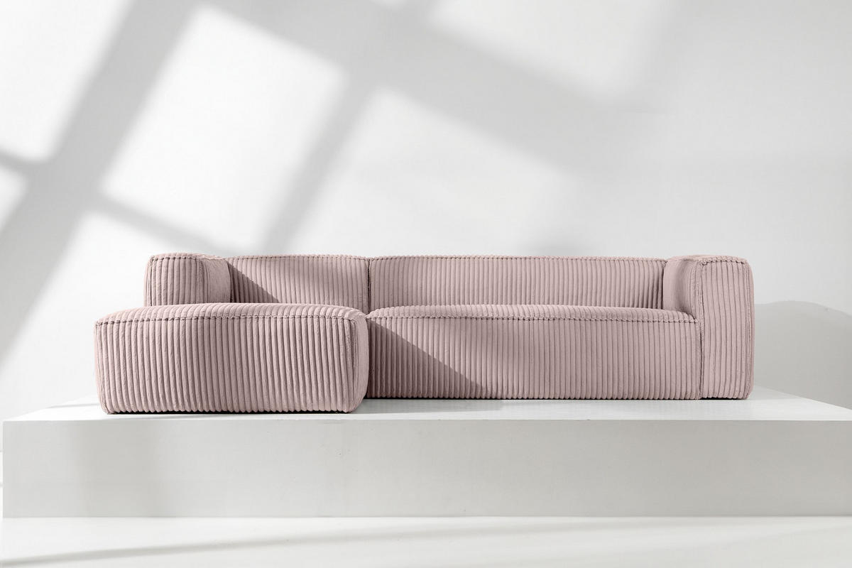 ECKSOFA-LINKS FEROX Modern, Cord-Stoff, rosa - Pink, Textil (305/175cm) - KONSIMO®