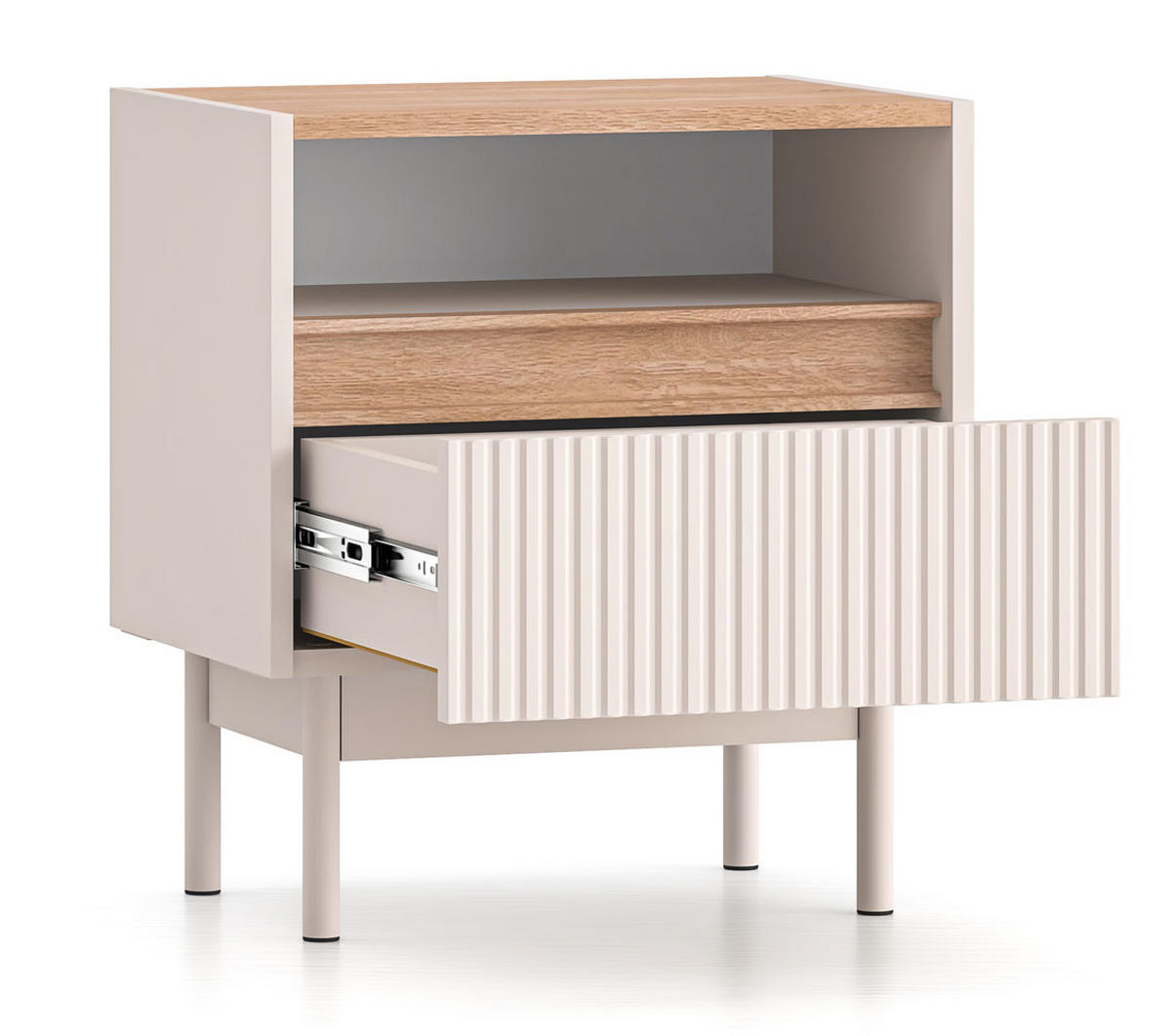 NACHTKONSOLE Dunea Cashmere / Eiche Cremona Torro 50 / 35 / 55cm (2er-Set) - Creme/Braun, Holz/Holzwerkstoff (50/55/35cm) - Feldmann-Wohnen