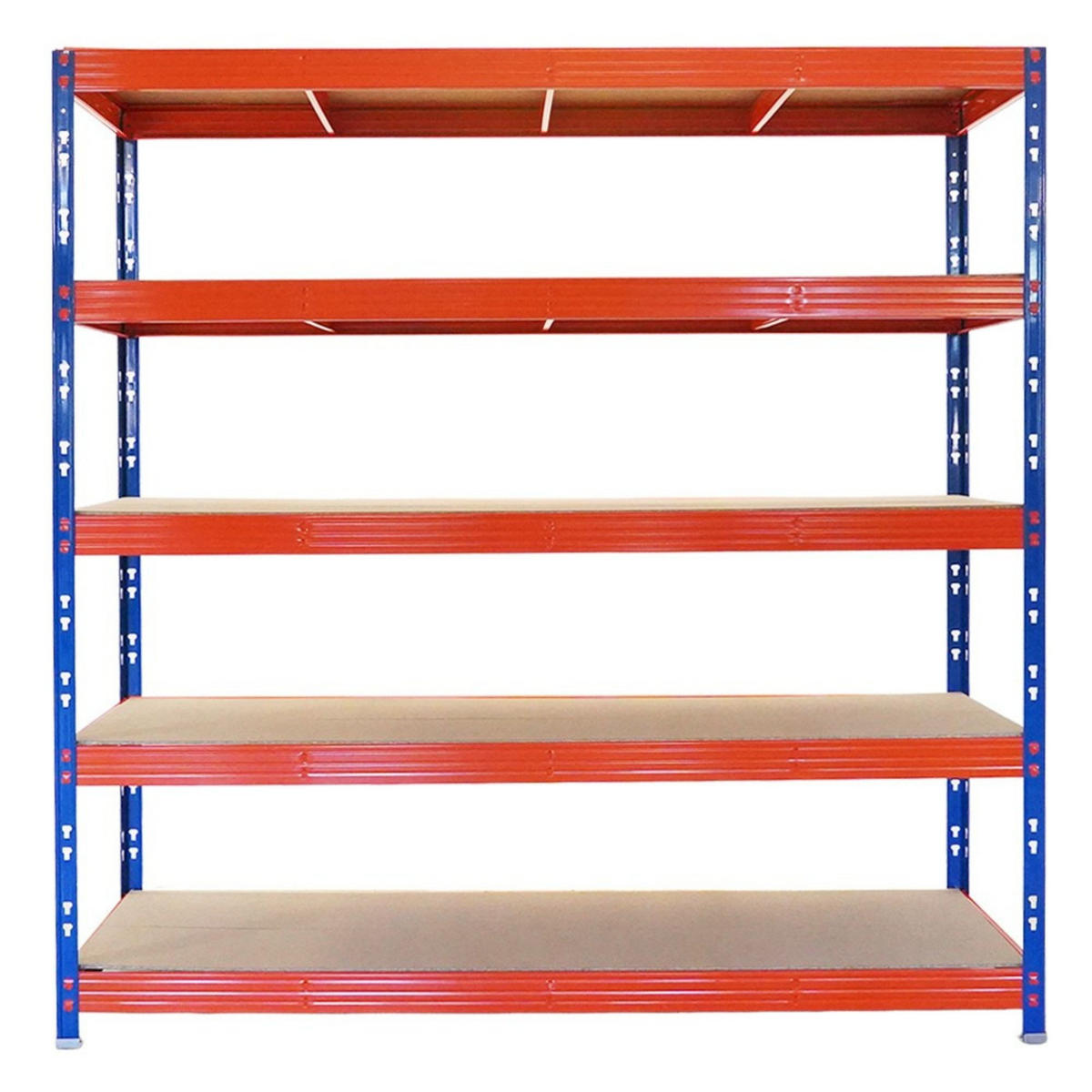 SCHWERLASTREGAL Rhino 2er-Set 200x200x60 cm 5 Spanplatten-Ebenen 8mm Fachlast 500 kg Blau/Orange - Blau/Orange, Metall (400/200/60cm) - PROREGAL