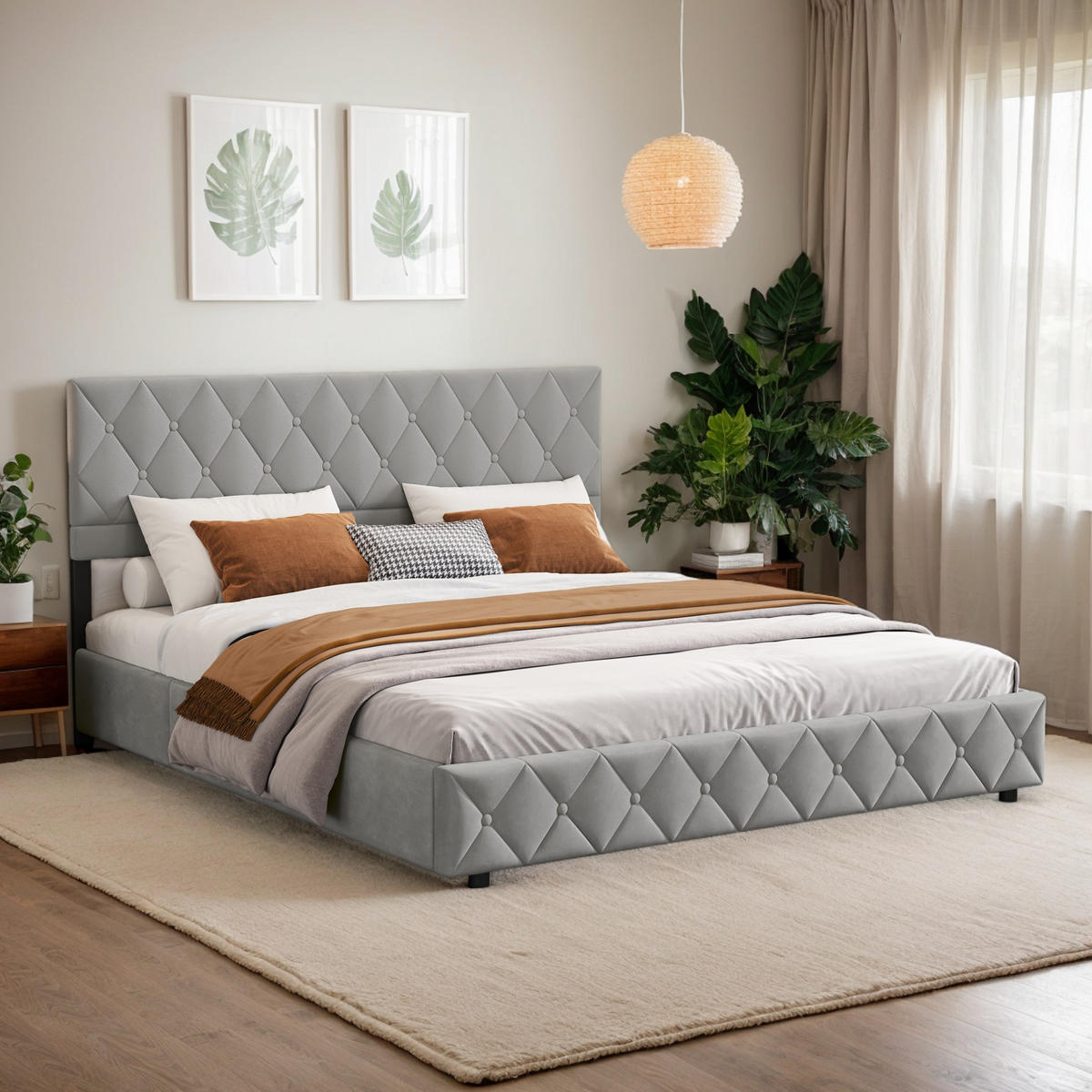 POLSTERBETT 180/200 cm Grau mit hydraulischem Stauraum aus Samt - Grau, Holzwerkstoff (180/200cm) - OKWISH