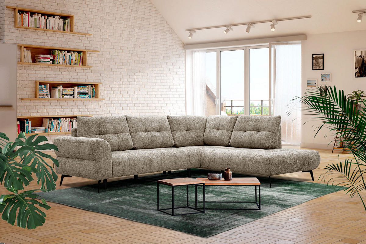 ECKSOFA SALVINI 5-Sitzer, taupe - Taupe/Schwarz, Holzwerkstoff/Textil (292/158cm) - Courtois Laville