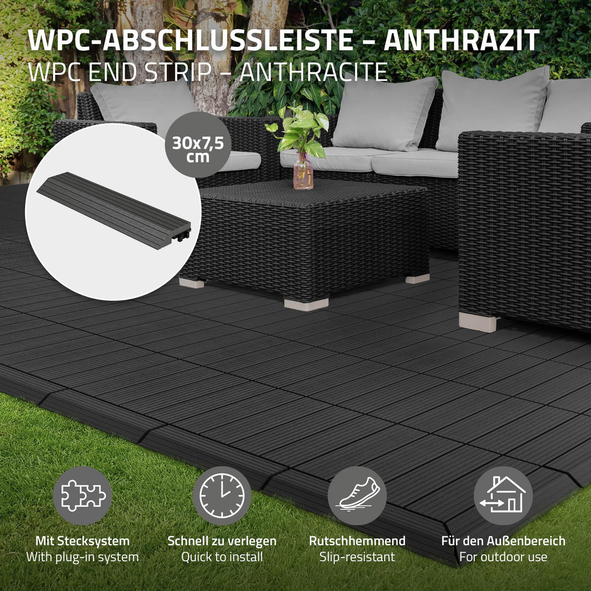 ABSCHLUSSLEISTE WPC gerade Anthrazit - Anthrazit, Holzwerkstoff (30/2/7.5cm) - ML-DESIGN