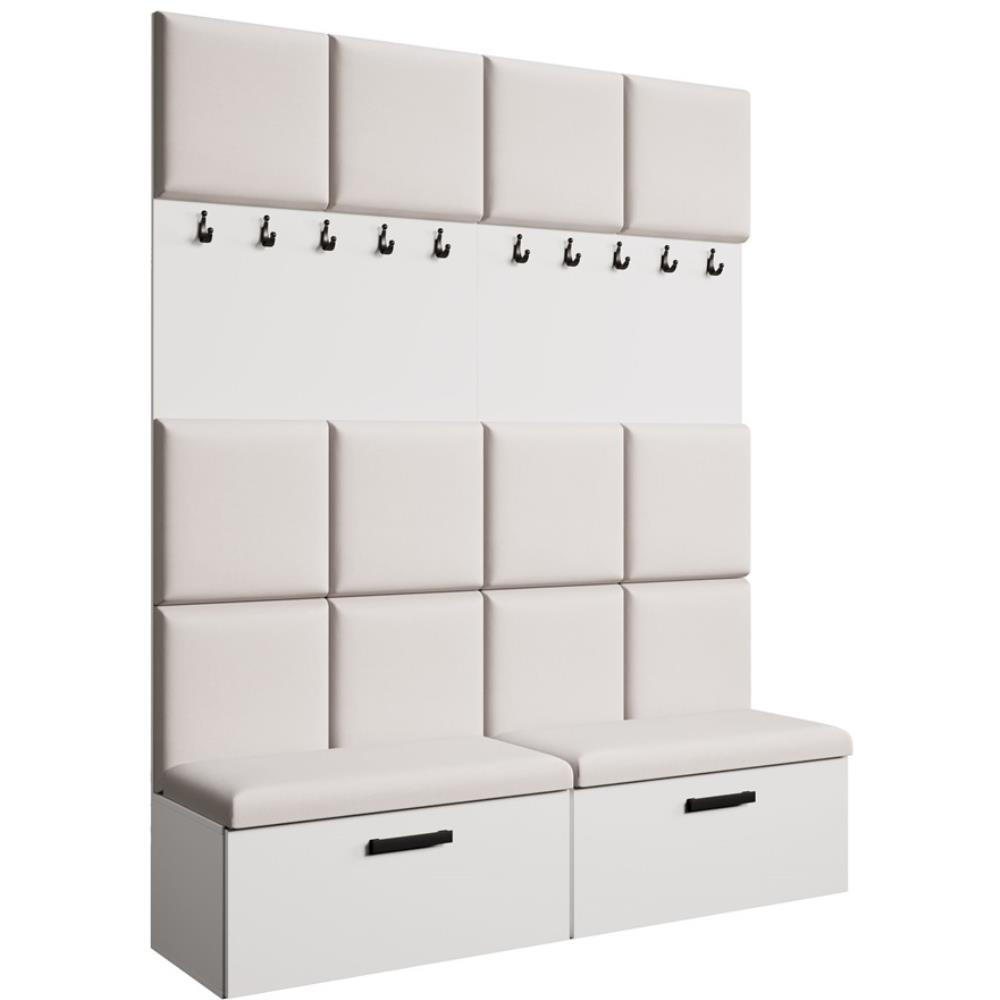 Beautysofa PŘEDSÍŇOVÁ sestava Margaret I+I 162/203/43 s čalouněnými panely a botníkem, bílá