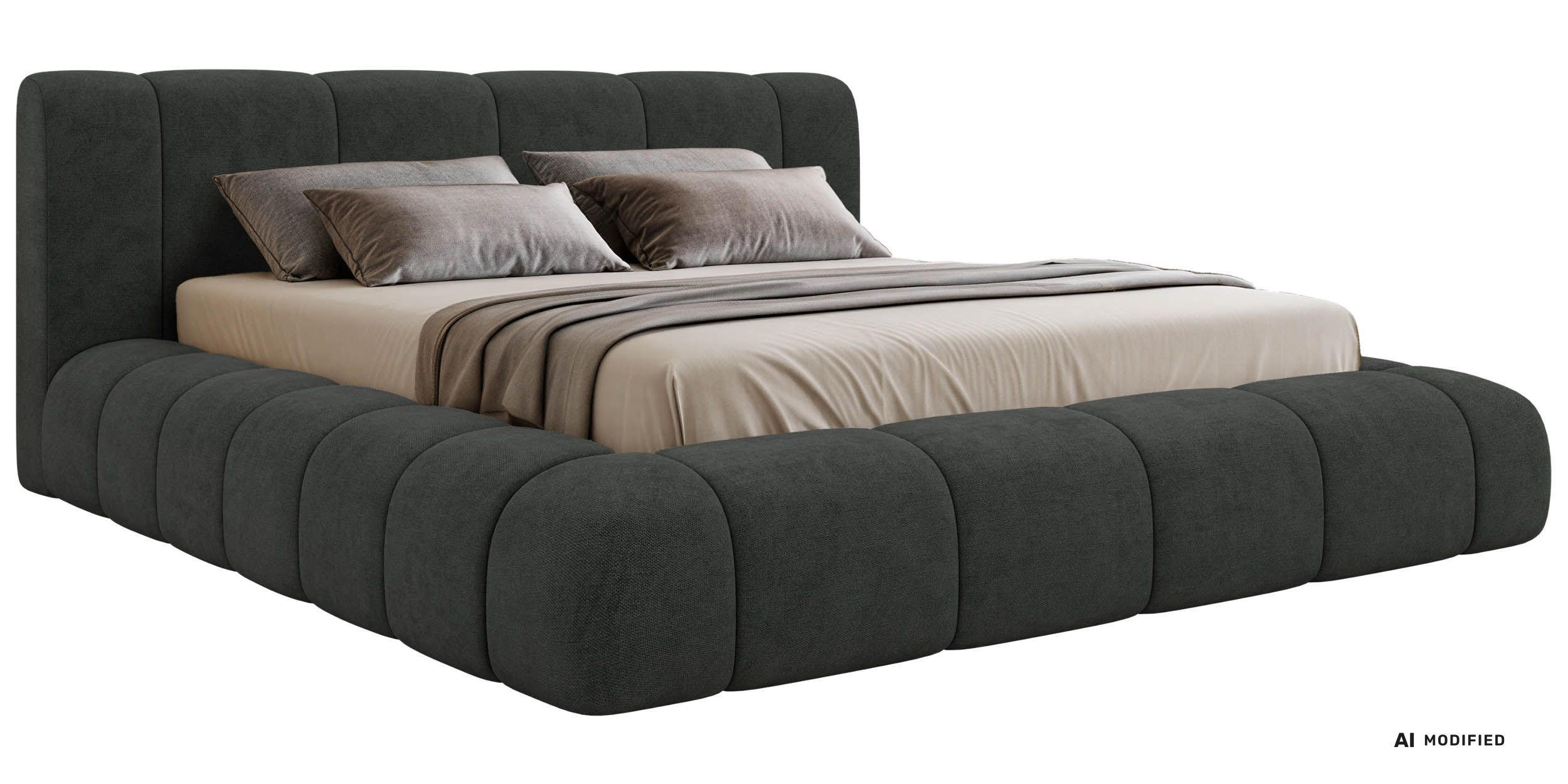 MKS ČALOUNĚNÁ POSTEL NUBEA CLASSIC 160/200 - Tmavě šedá Strukturovaná látka - taštičková matrace