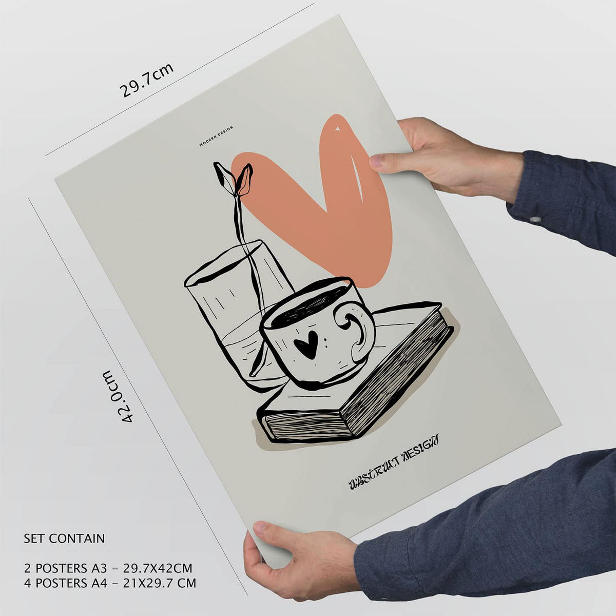 POSTER Set Mit 6 Schwarze Tinte Liebe Größe A3 & A4 Weißer Rahmen - Weiß, Papier (29.7/1cm) - Nacnic