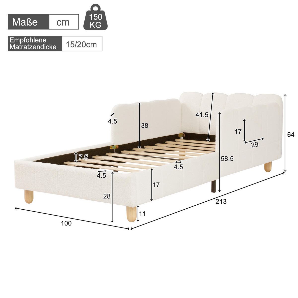 POLSTERBETT 90/200 cm DE-03015, mit Rausfallschutz und 3-seitigen Armlehnen, in Beige - Beige, Holz (90/200cm) - ComfortXL