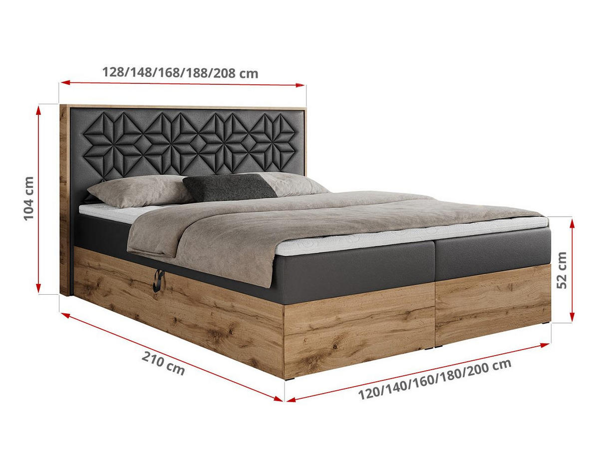 BOXBETT NESSI - 200/200 Dunkelgrau Kunstleder - H4 - Dunkelgrau, Holz/Textil (200/200cm) - MKS