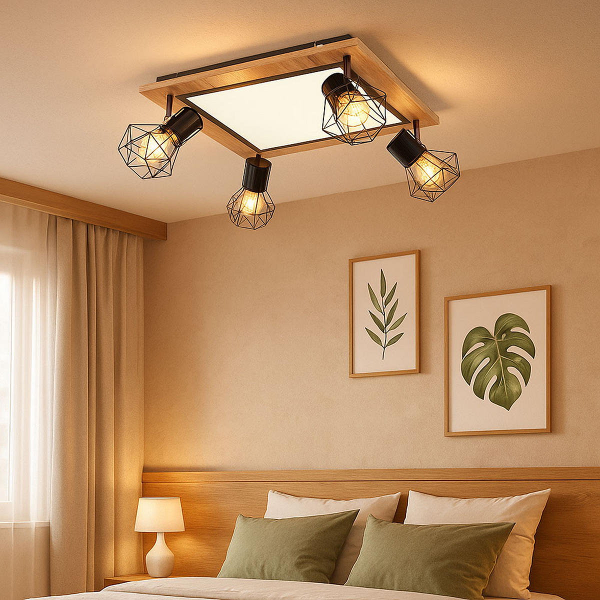 LED DECKENLEUCHTE MDF Schwarz Holzoptik - Schwarz, Metall (45/45/22.5cm) - Globo Lighting