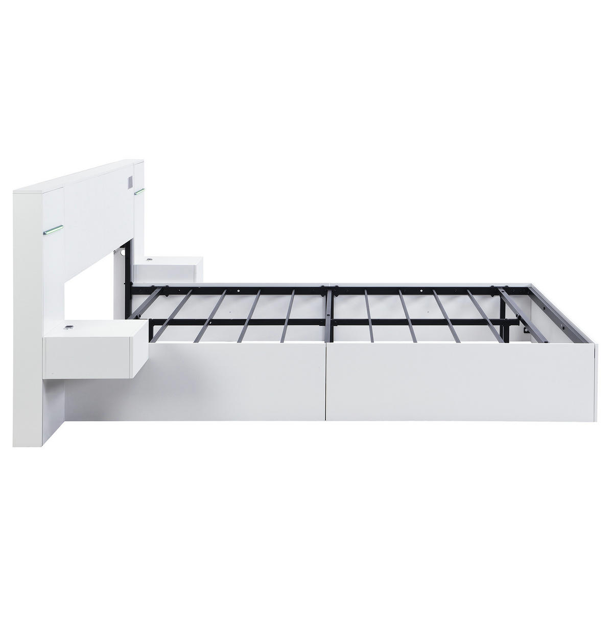 DOPPELBETT 180/200 cm mit Bluetooth-Lautsprechern, USB-A/USB-C, Uhr und Farblichtleiste, Weiß - Weiß, Holzwerkstoff (180/200cm) - Redom