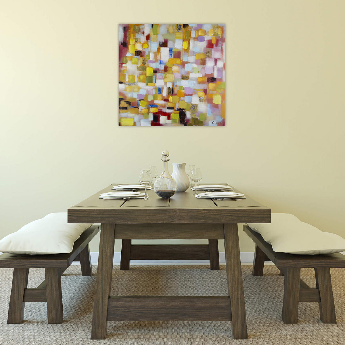 OLEJOMAĽBA 80/80 cm, Zvieratá - žltá, drevo/textil (80/80cm) - KUNSTLOFT