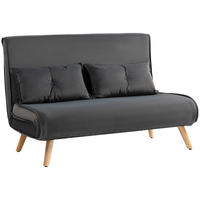 SCHLAFSOFA 3 in 1, 120 x 190 cm Schlaffunktion, Lendenkissen - Dunkelgrau/Naturfarben, Holz/Textil (75/87/120cm) - HOMCOM