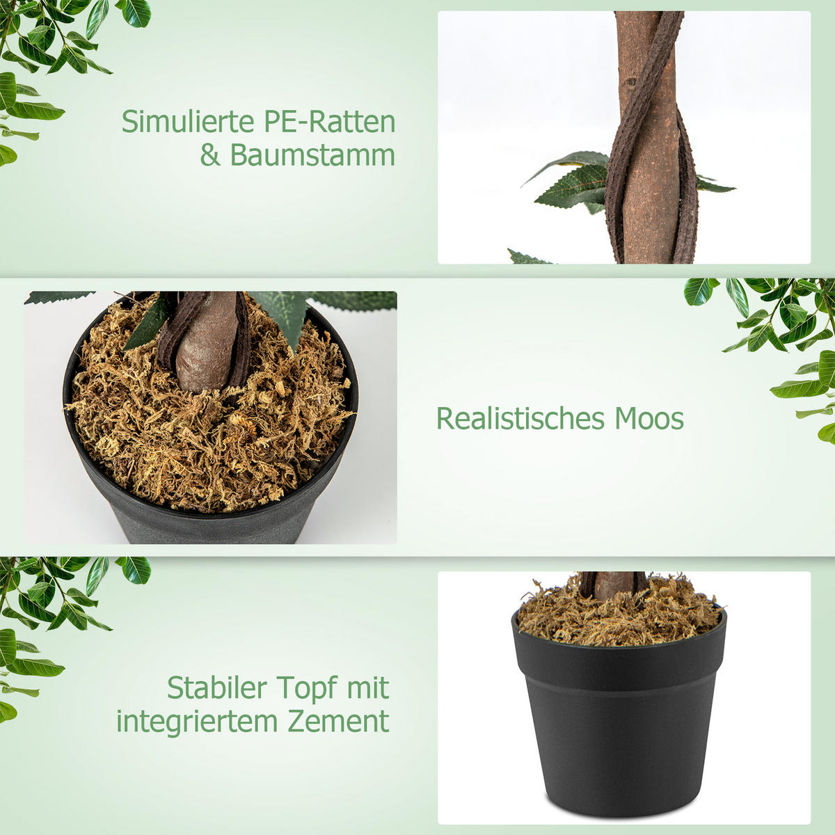 KUNSTBAUM Grün + Rosa + Schwarz - Grün, Kunststoff (93cm) - COSTWAY