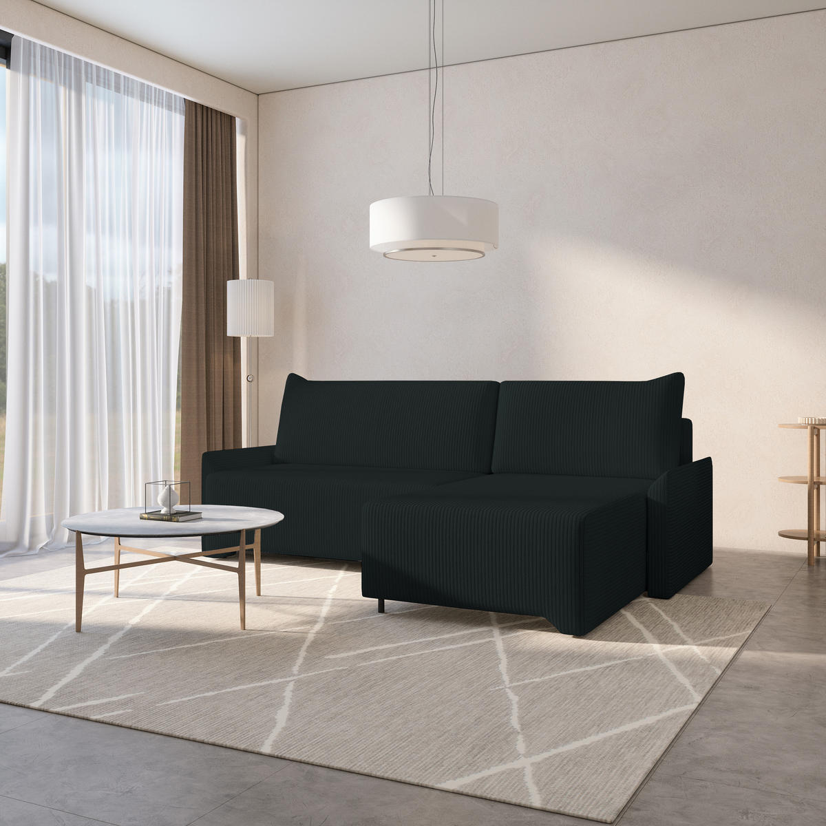 ECKSCHLAFSOFA - Rocky - Rechts, Schwarz (Poso 135) - Schwarz, Holzwerkstoff/Metall (245/174cm) - Möblo