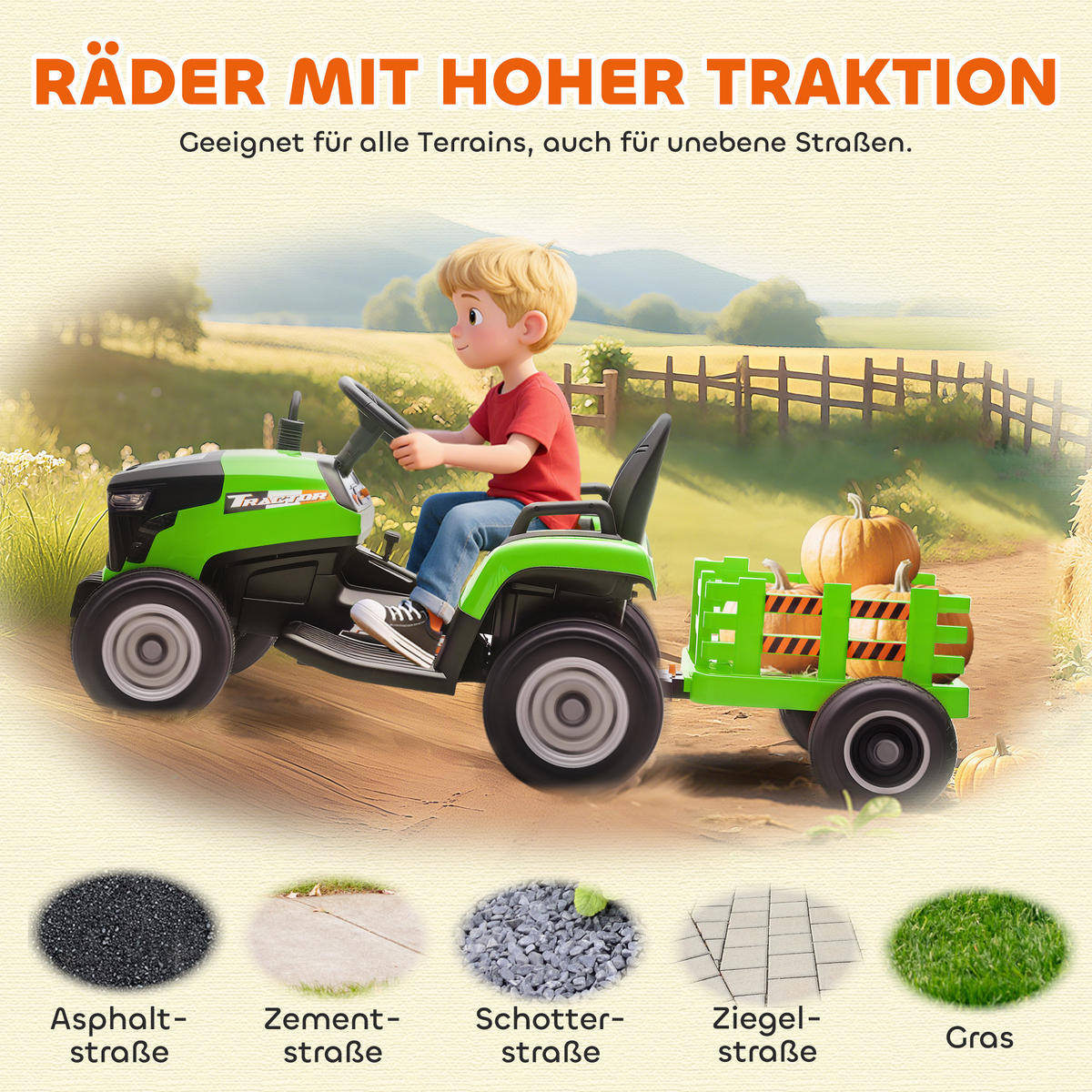 KINDERTRAKTOR DE-06164 Aufsitz-Traktor mit Fernbedienung und Soft-Start Grün - Grün, Kunststoff/Metall (139/58/55cm) - ComfortXL