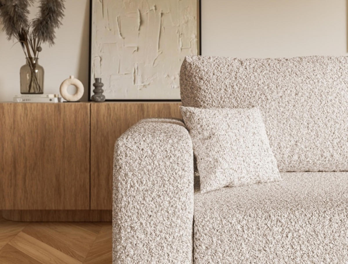 SOFA Beige SOFIA Drei-Sitzer Bouclé Stoff - Beige, Textil (236/92/85cm) - Sepro Meble