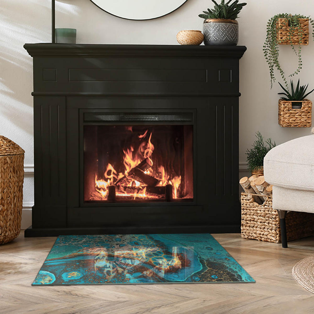 GLASPLATTE für Kamin 80x60 cm Türkis - Türkis, Glas (80/60/0.4cm) - ArtPrintCave