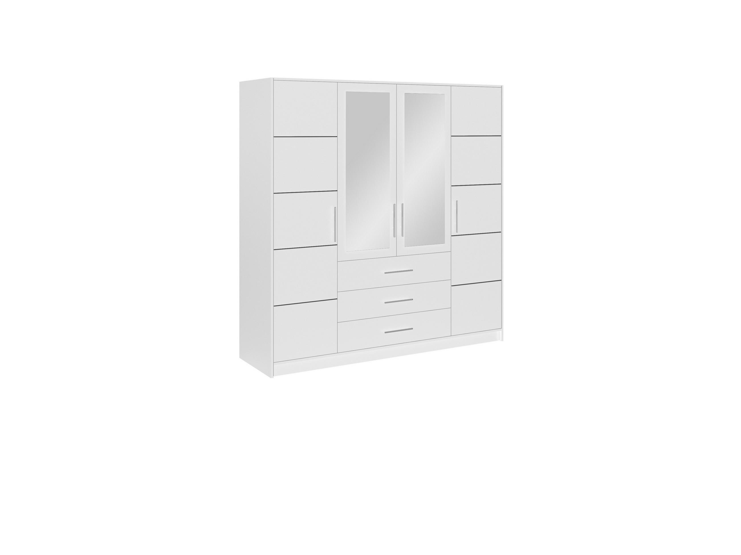 DREHTÜRENSCHRANK ELISE 196/200/57,5 cm 4-türig mit Spiegel Weiß - Weiß, Holzwerkstoff (196/200/57.5cm) - MASSENO