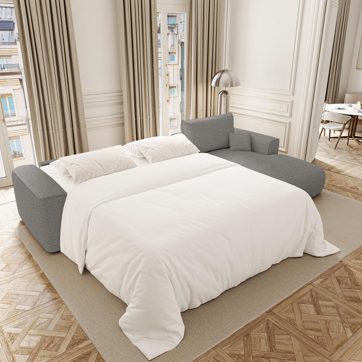 ECKSOFA rechtwinklig COMO Frottee Graphitgrau 300cm - Dunkelgrau/Graphitfarben, Textil (300/165cm) - Premium Interiors