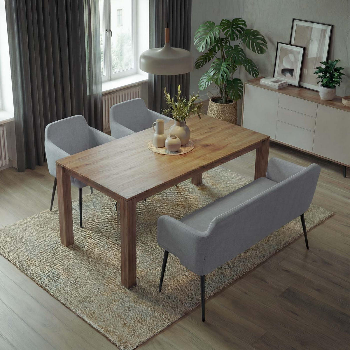 ESSZIMMER-SET Grau 3er-Set - Grau, Textil (133/77/56cm) - MCW