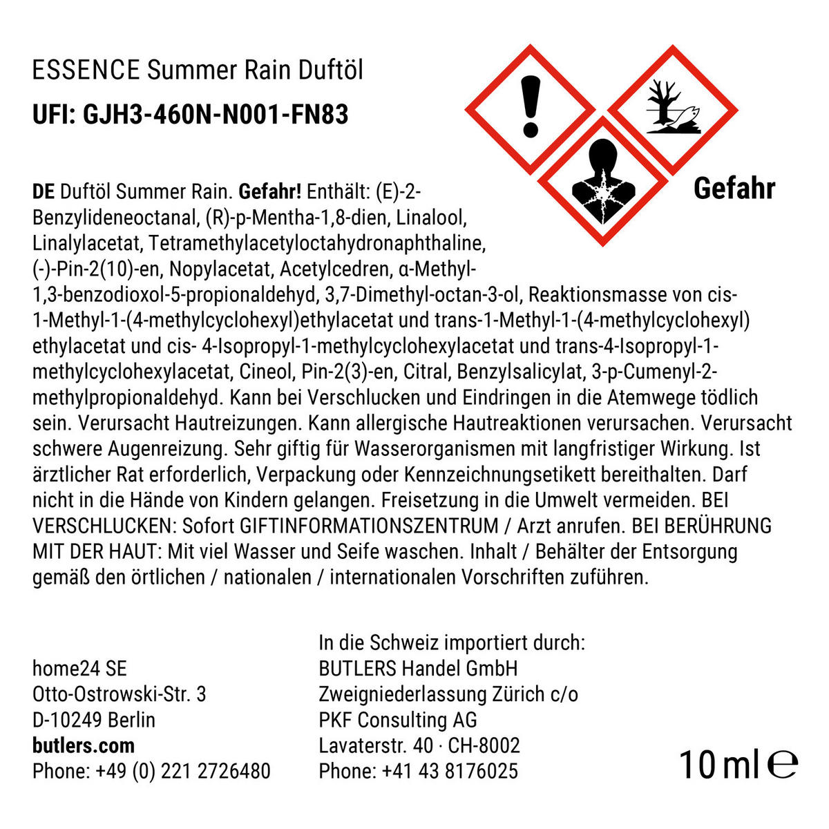 DUFTÖL Essence Summer Rain 10ml - Braun, Glas (2.4/7/2.4cm) - Butlers