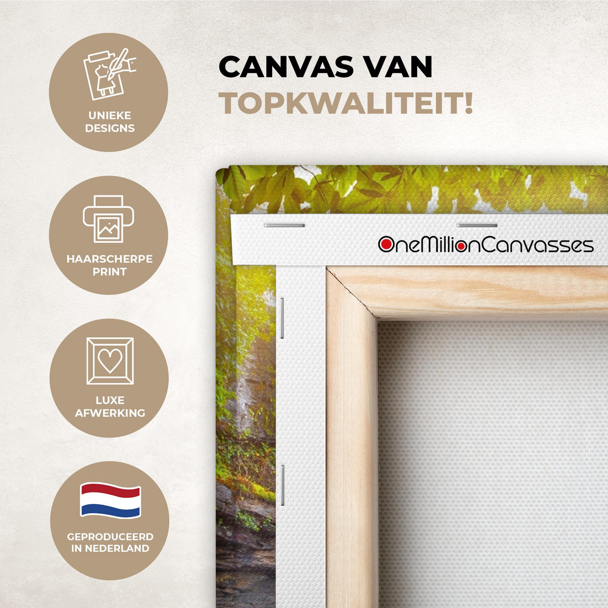 LEINWANDBILD Natur - Wasserfall - Pflanzen - Bäume - Sonne Room Decor 30x40 cm - Olivgrün, Textil (30/40cm) - MuchoWow