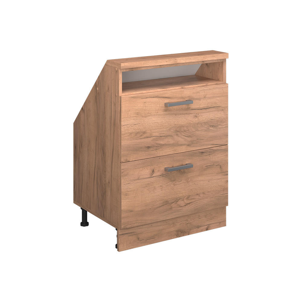 Vicco KUCHYŇSKÁ SKŘÍŇKA POD ŠIKMOU STŘECHU R-Line Zlatý mocný dub 60 cm se 2 zásuvkami