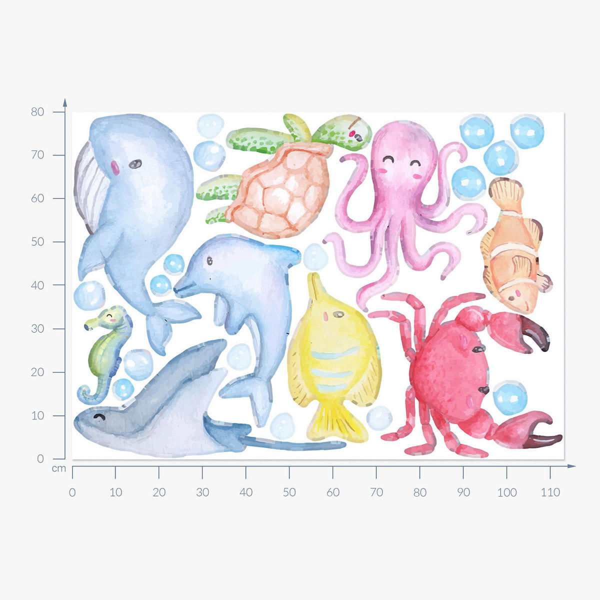 WANDAUFKLEBER 80x113cm - Meerestiere - Multicolor, Kunststoff (80/113/0.1cm) - Wallfluent