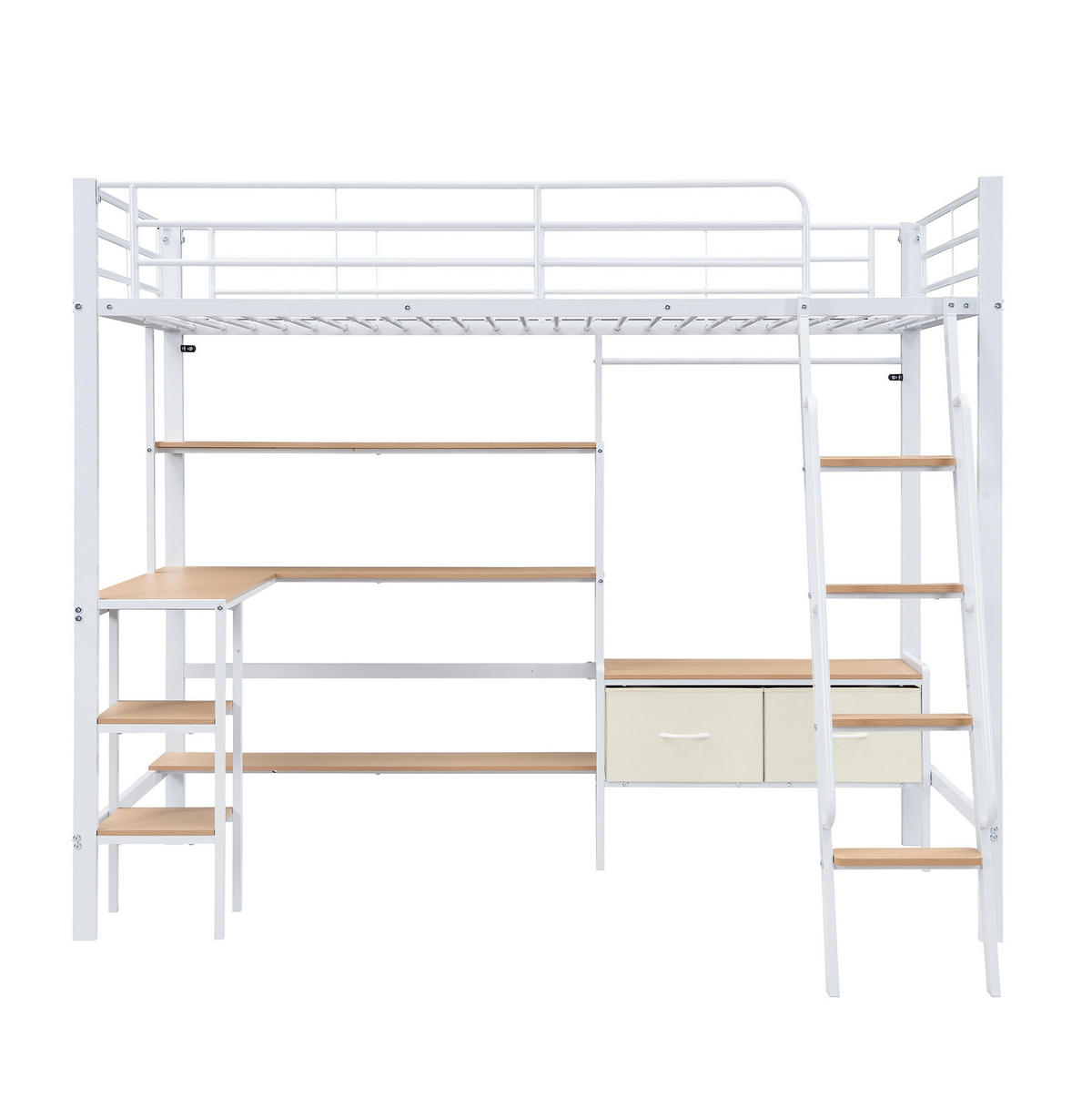 HOCHBETT 90/200 cm Weiß/Natur mit Schreibtisch und Stauraum - Weiß, Metall (90/200cm) - MIVRAY
