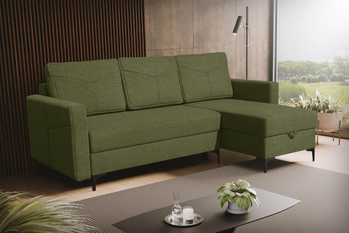 ECKSOFA KAIRO mit Schlaffunktion und Zwei Bettkasten (Grün) - Grün, Textil (230/150cm) - VENASI MÖBEL