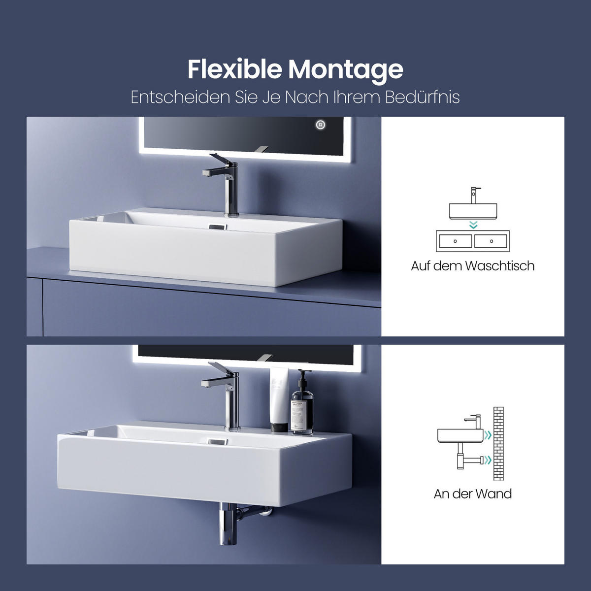 WASCHBECKEN mit Überlauf Weiß 51 / 36 / 13 cm - Weiß, Keramik (36/13/51cm) - EMKE