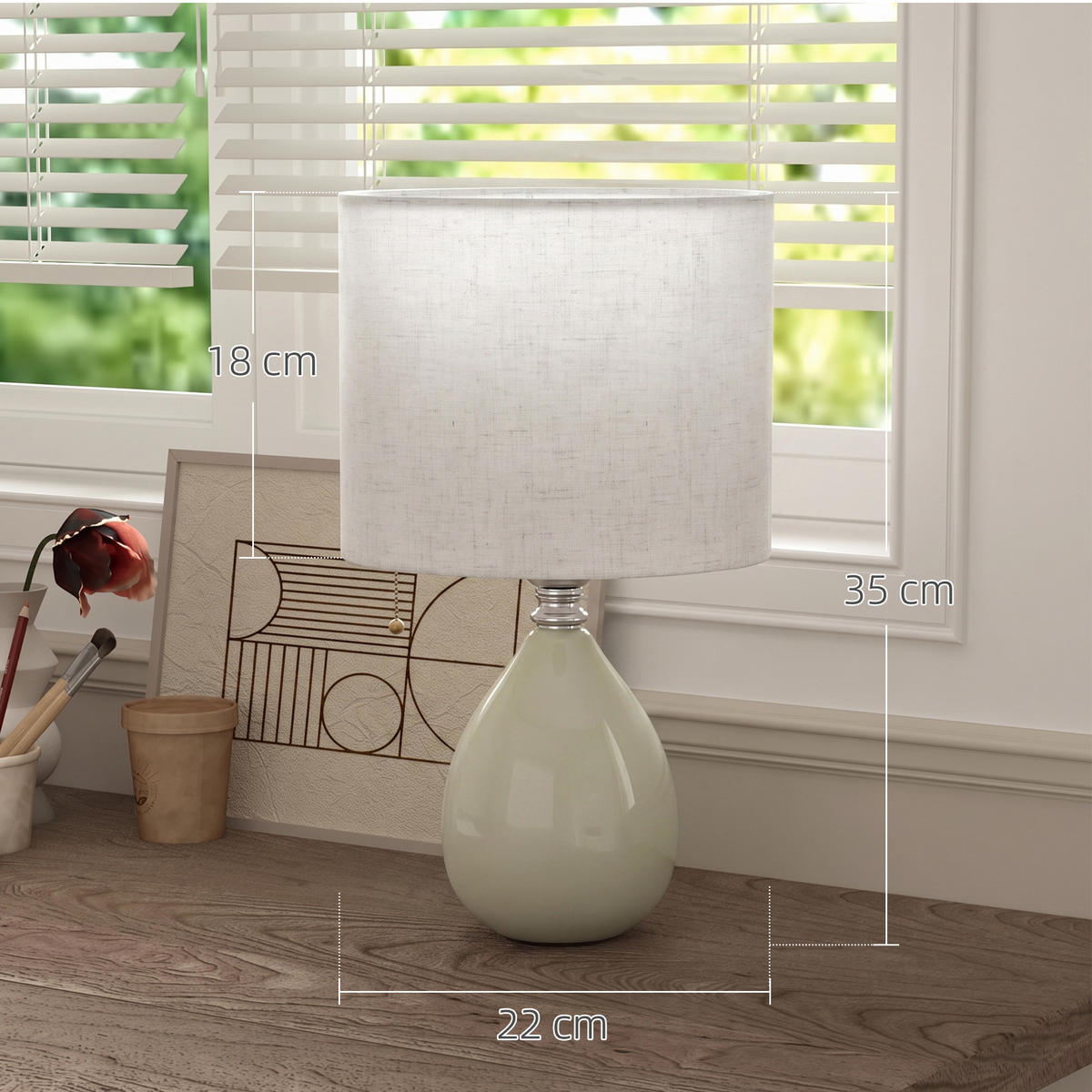 TISCHLAMPE Keramik Leinen Cremeweiß - Creme, Keramik (22/22/35cm) - HOMCOM