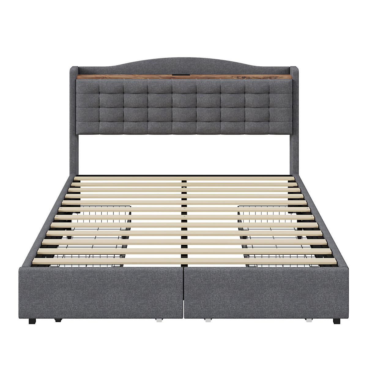 POLSTERBETT 140/200 cm grau mit USB-Ladeanschluss und 4 Schubladen - Grau, Textil (140/200cm) - OKWISH
