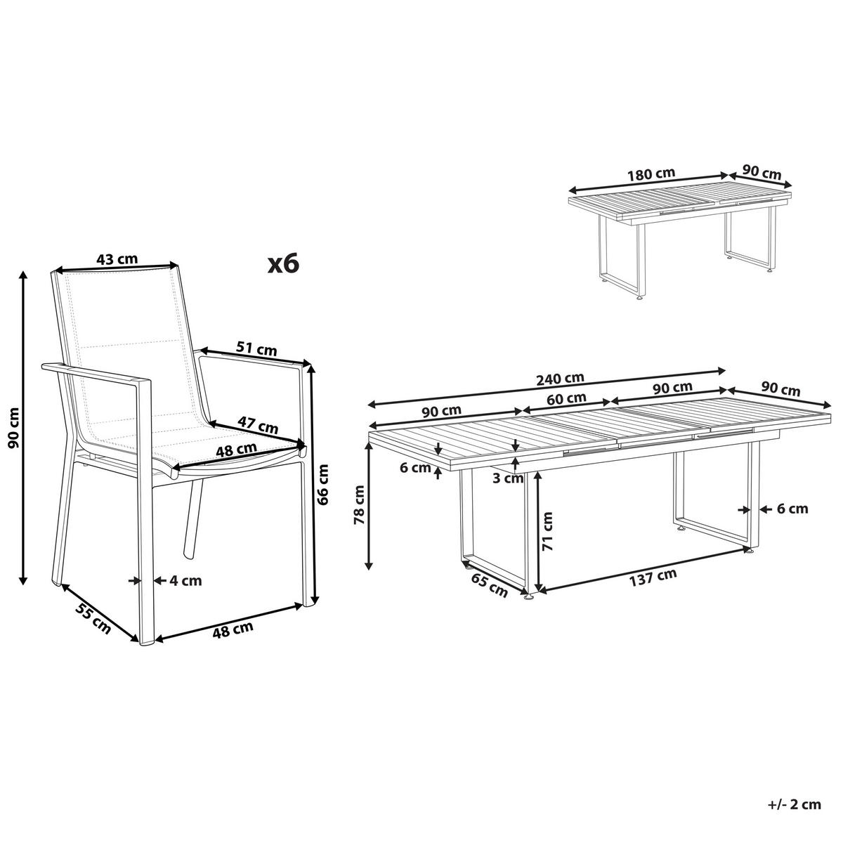 GARTENMÖBEL SET 6-Sitzer Aluminium schwarz/grau Valcanetto/ Busseto - Schwarz/Grau, Metall - Beliani