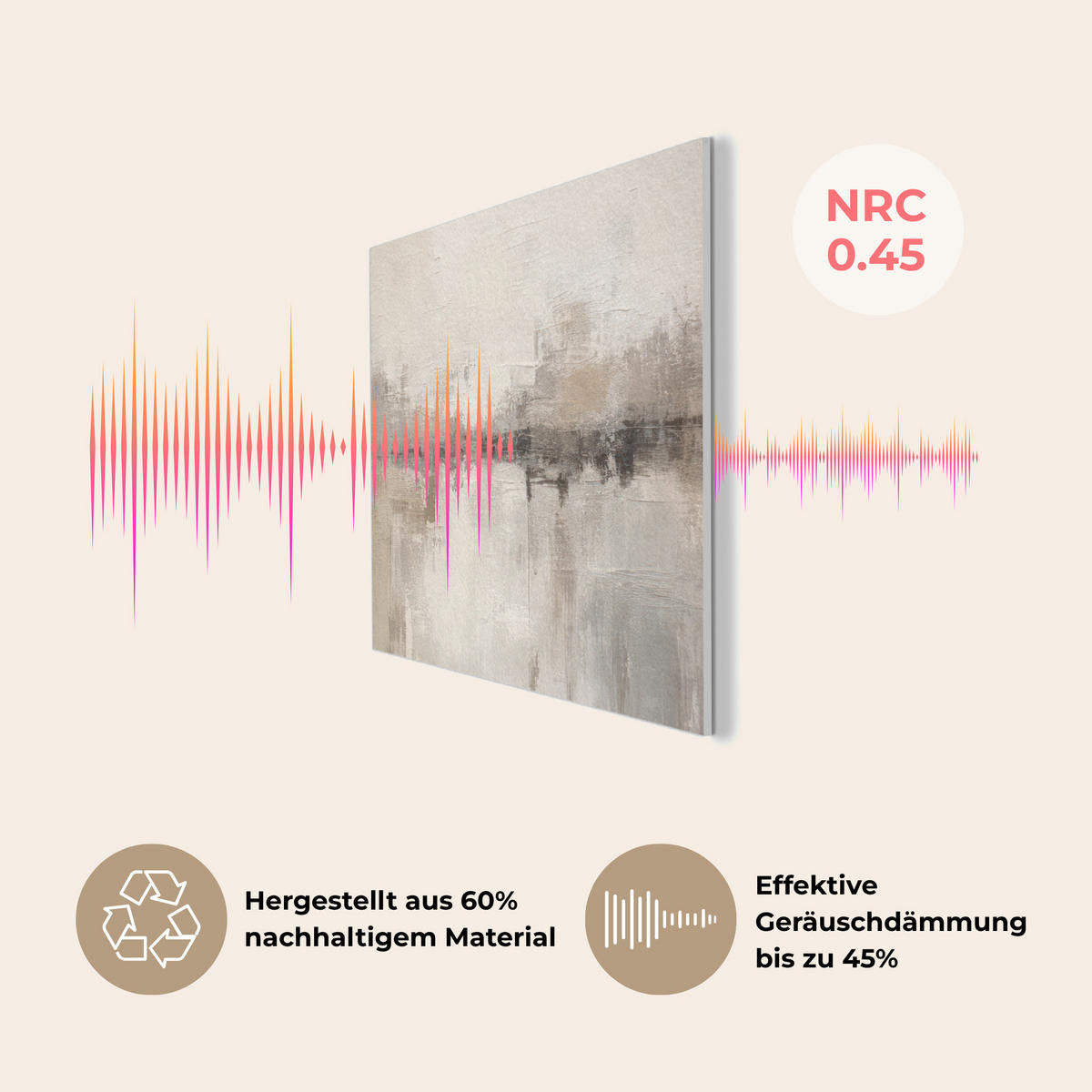 AKUSTIKPANEEL Moderne Kunst - Abstrakt - Beige 100x70 cm - Beige, Textil (100/0.9/70cm) - MuchoWow