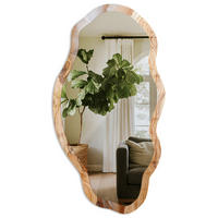 SPIEGEL 90x45 cm asymmetrisch mit Druck - Holzmuster - Transparent, Glas (45/90/0.4cm) - TULUP