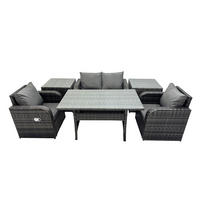 GARTENMÖBEL SET mit Beistelltischen,Zweisitzer Polyrattan 4-Sitzer - Dunkelgrau/Grau, Glas/Kunststoff - Fimous