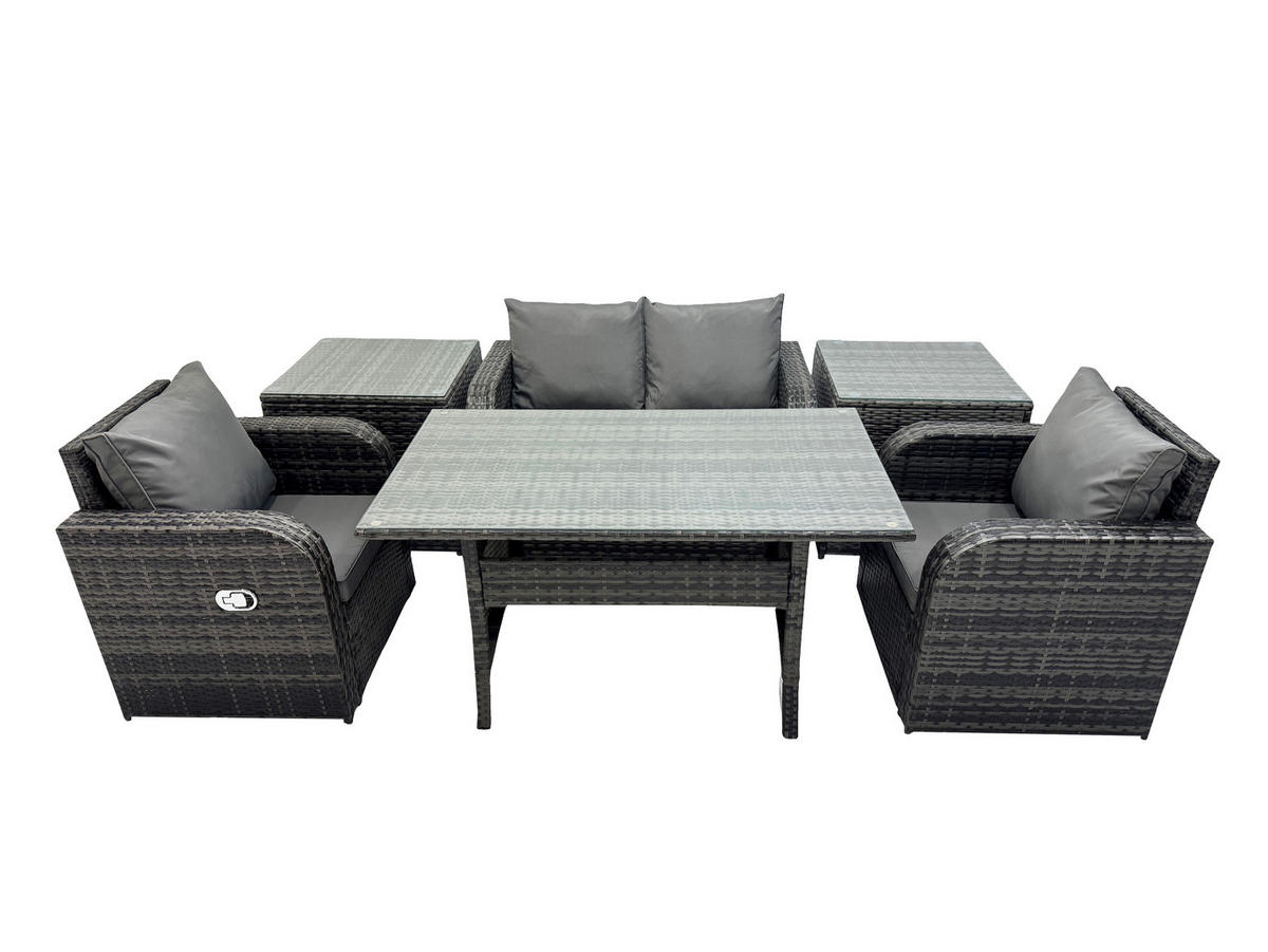 GARTENMÖBEL SET mit Beistelltischen,Zweisitzer Polyrattan 4-Sitzer - Dunkelgrau/Grau, Glas/Kunststoff - Fimous