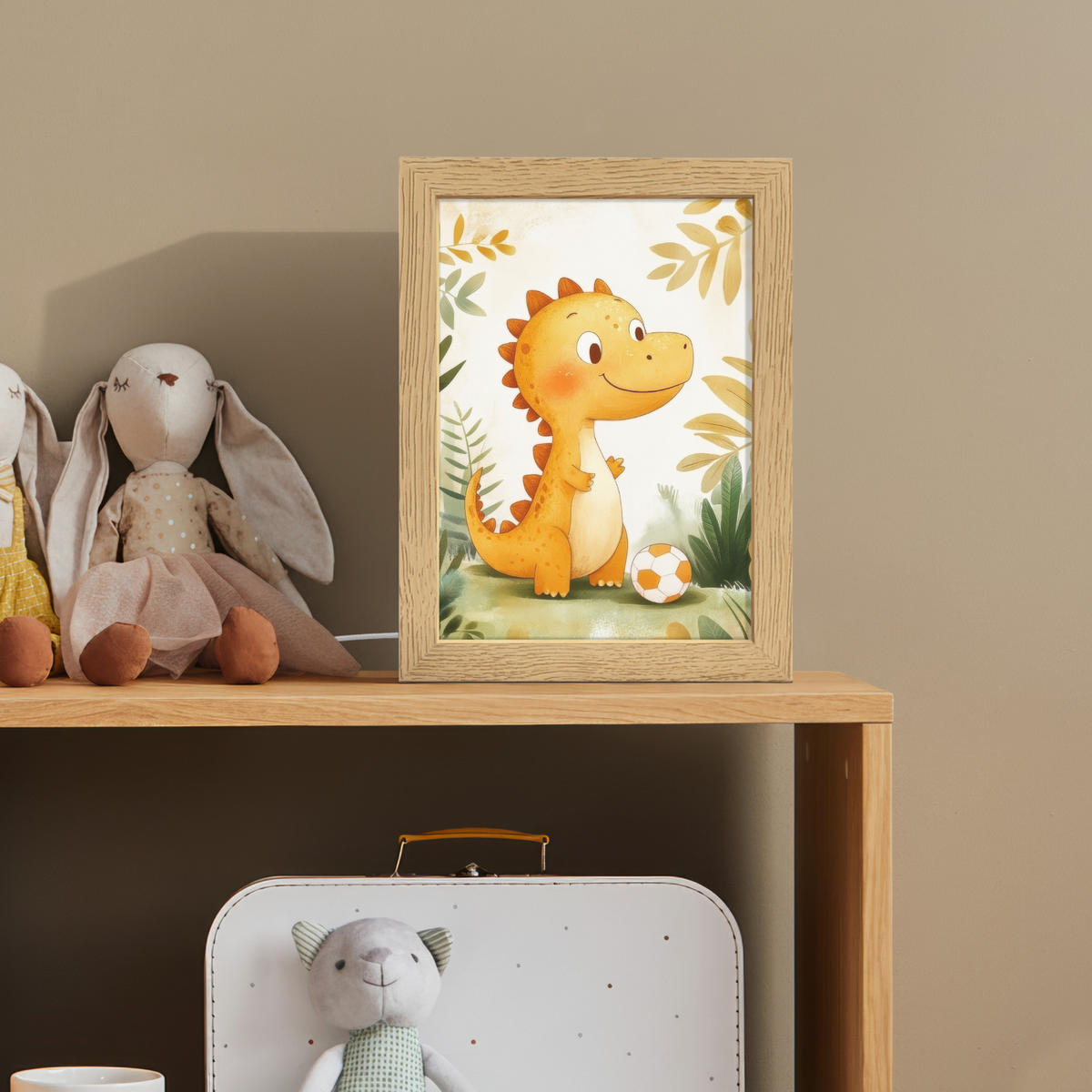 NACHTTISCHLAMPE Dino - Fußball - Orange 15x20 cm - Beige, Holzwerkstoff (8/15/20cm)