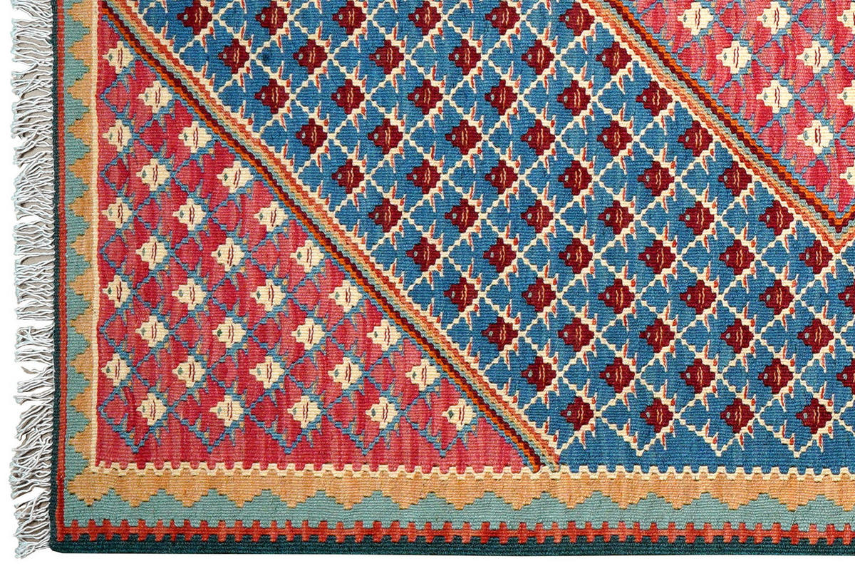 HANDWEBTEPPICH Senneh Kelim Blau, Rot 150/105 cm Schurwolle - Blau, Textil (105/150cm) - Looma